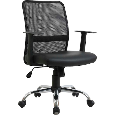 Global Industrial Mesh Back Leather Task Chair With Mid Back & Fixed Arms, Synthetic Leather, Black 695723